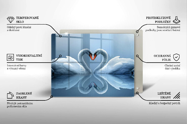 Skärbräda i härdat glas Två svanar hjärta