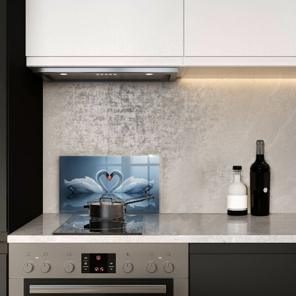 Skärbräda i härdat glas Två svanar hjärta