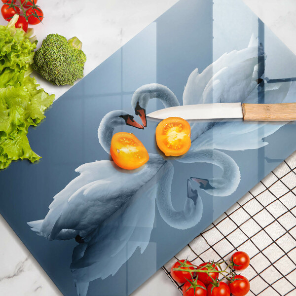 Skärbräda i härdat glas Två svanar hjärta