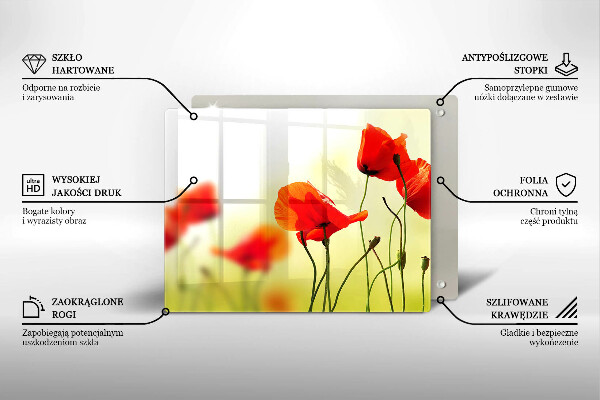 Skärbräda i härdat glas Röda vallmoblommor