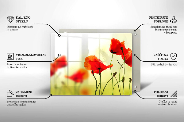 Skärbräda i härdat glas Röda vallmoblommor