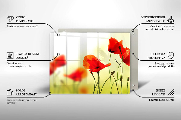 Skärbräda i härdat glas Röda vallmoblommor