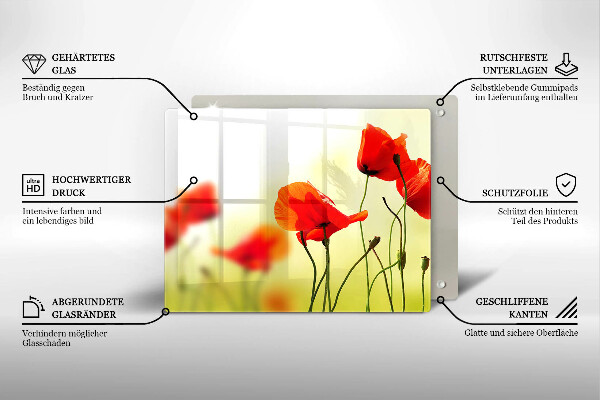 Skärbräda i härdat glas Röda vallmoblommor