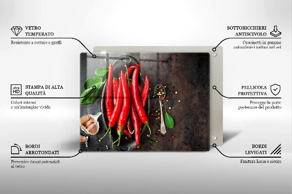 Skärbräda i härdat glas Röd chilipeppar
