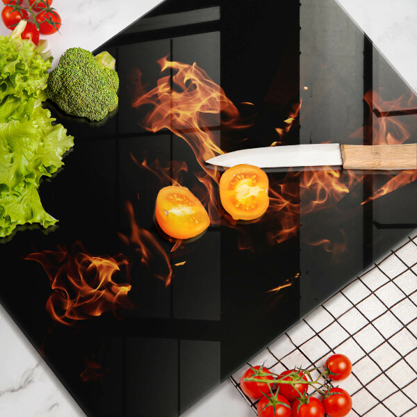 Skärbräda i härdat glas Eld, levande låga