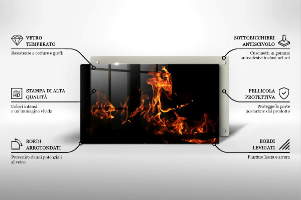 Skärbräda i härdat glas Eld, levande låga