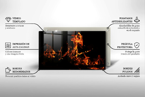 Skärbräda i härdat glas Eld, levande låga