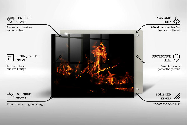 Skärbräda i härdat glas Eld, levande låga