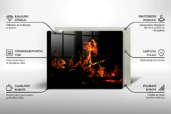 Skärbräda i härdat glas Eld, levande låga