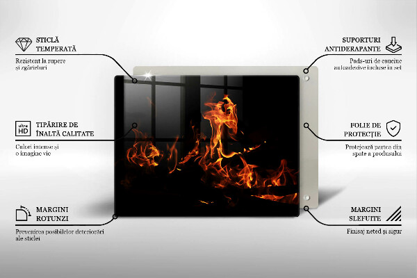 Skärbräda i härdat glas Eld, levande låga