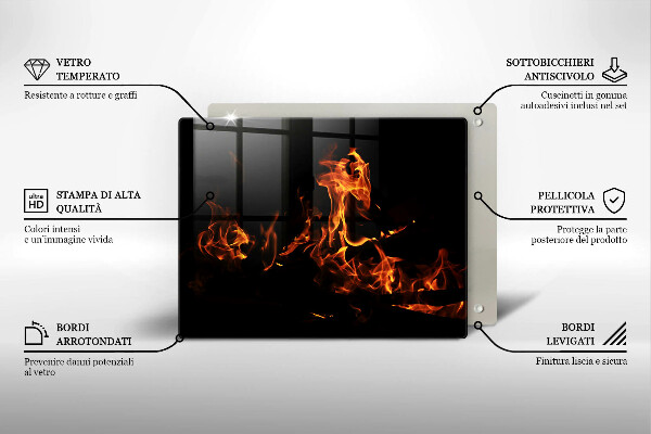 Skärbräda i härdat glas Eld, levande låga