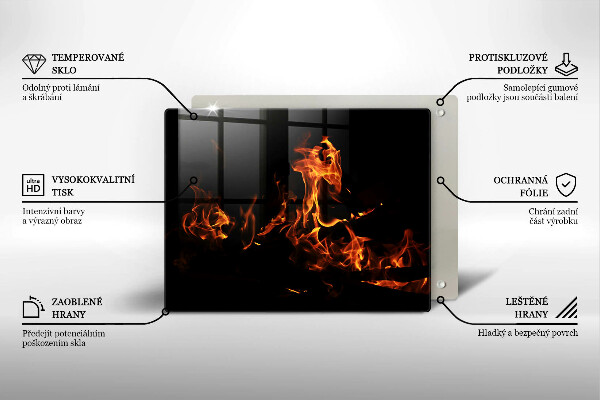 Skärbräda i härdat glas Eld, levande låga