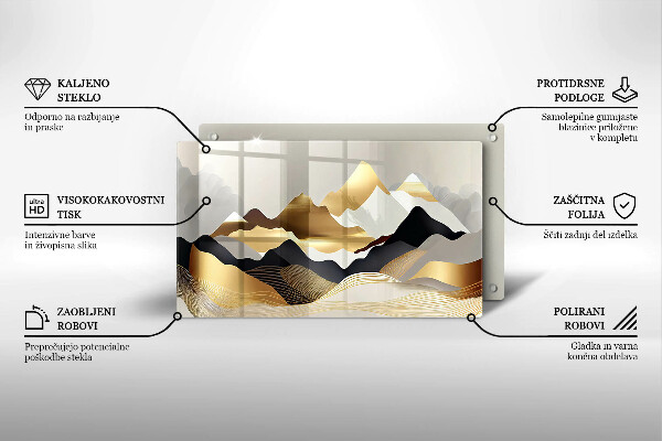 Skärbräda i härdat glas Abstrakta gyllene berg