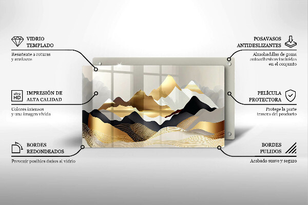 Skärbräda i härdat glas Abstrakta gyllene berg