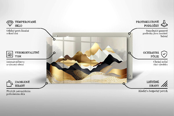 Skärbräda i härdat glas Abstrakta gyllene berg