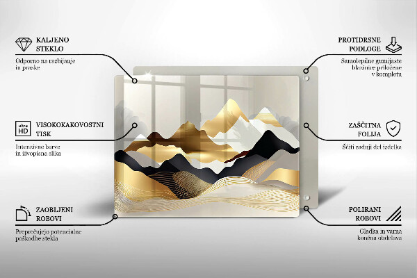 Skärbräda i härdat glas Abstrakta gyllene berg