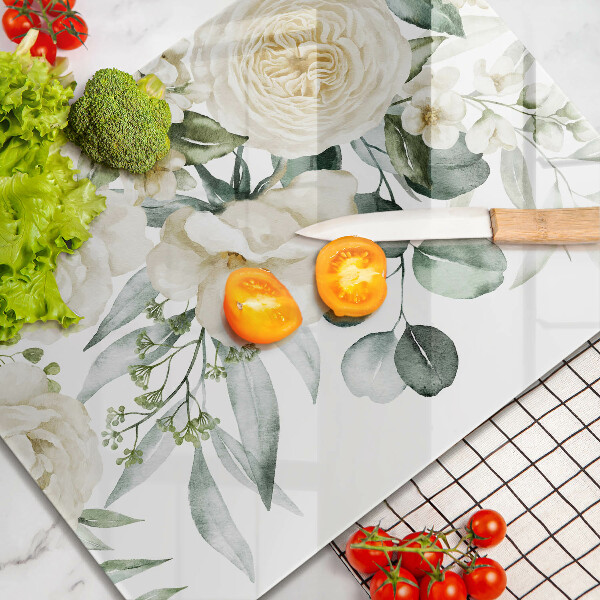 Skärbräda i härdat glas Akvarell blommor