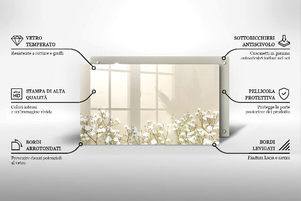 Skärbräda i härdat glas Gypsophila boho blommor
