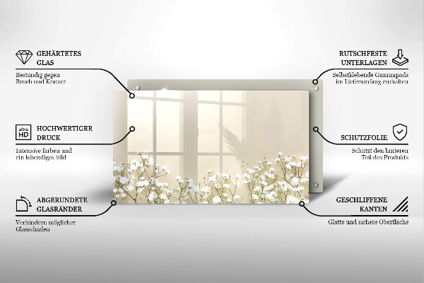 Skärbräda i härdat glas Gypsophila boho blommor