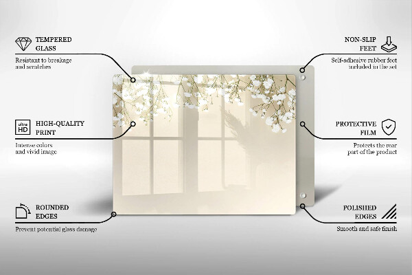 Skärbräda i härdat glas Gypsophila boho blommor