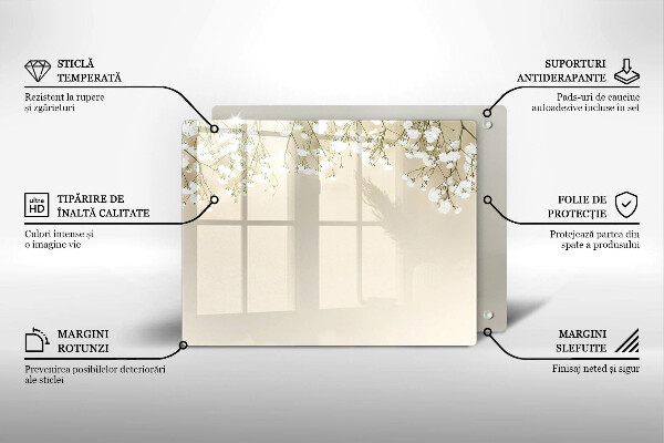 Skärbräda i härdat glas Gypsophila boho blommor