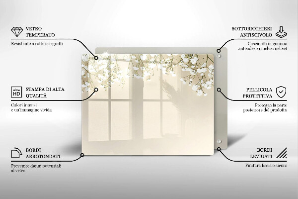 Skärbräda i härdat glas Gypsophila boho blommor