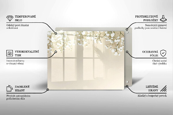 Skärbräda i härdat glas Gypsophila boho blommor