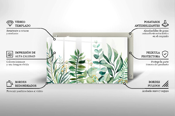 Skärbräda i härdat glas Illustration av växtblad