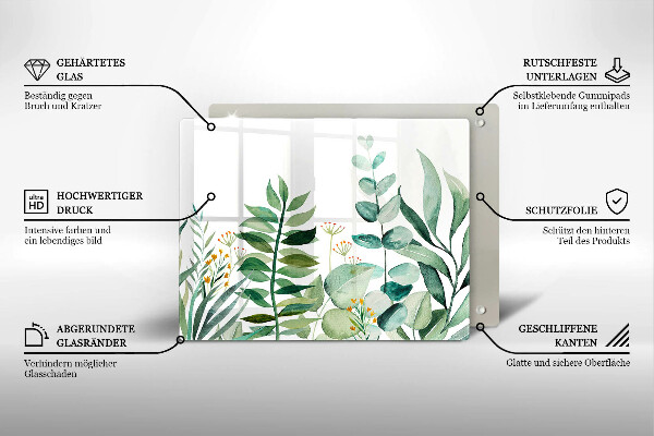 Skärbräda i härdat glas Illustration av växtblad