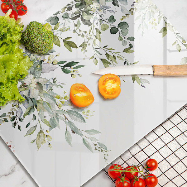 Skärbräda i härdat glas Dekorativa blad och blommor