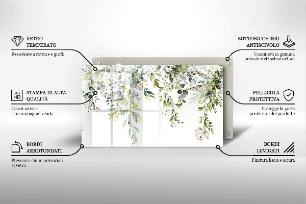 Skärbräda i härdat glas Dekorativa blad och blommor