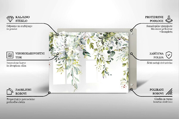 Skärbräda i härdat glas Dekorativa blad och blommor