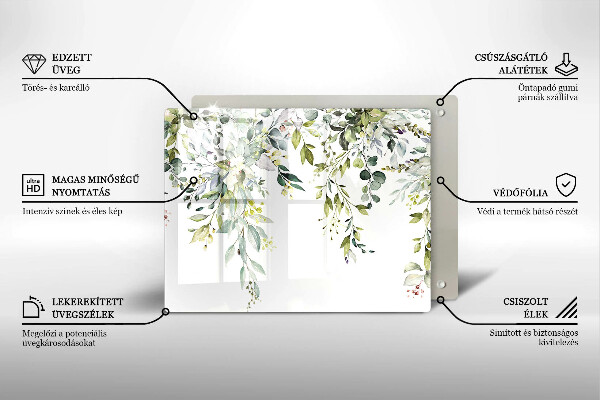 Skärbräda i härdat glas Dekorativa blad och blommor