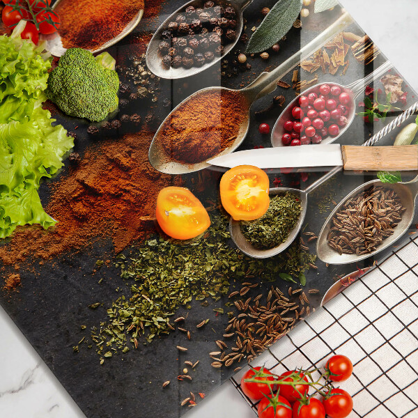 Skärbräda av glas Kryddskedar