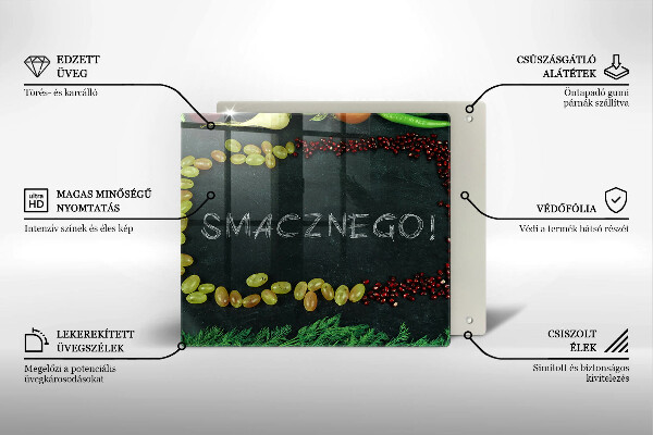 Skärbräda av glas Inskriptionen Bon appetit!