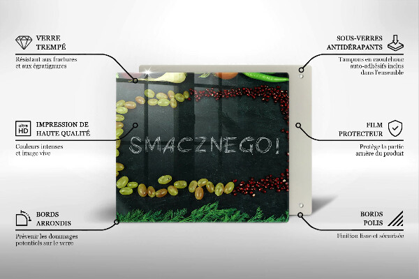 Skärbräda av glas Inskriptionen Bon appetit!