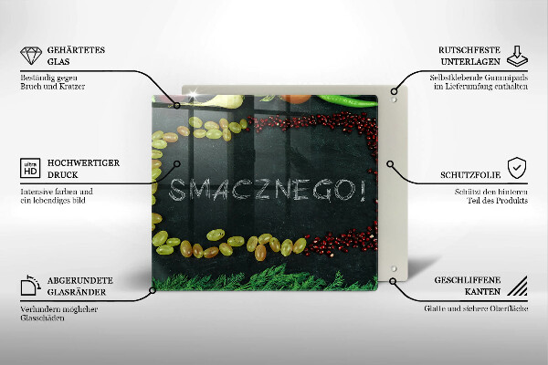 Skärbräda av glas Inskriptionen Bon appetit!