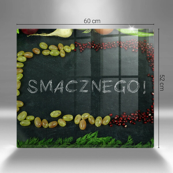 Skärbräda av glas Inskriptionen Bon appetit!