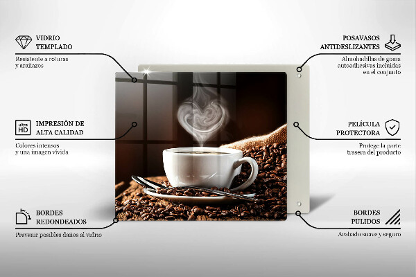 Skärbräda av glas Kaffe och en kopp