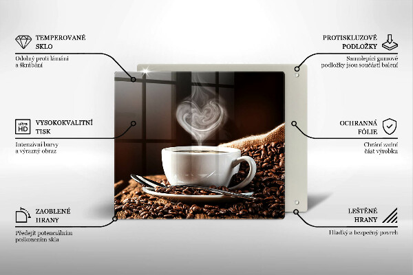 Skärbräda av glas Kaffe och en kopp