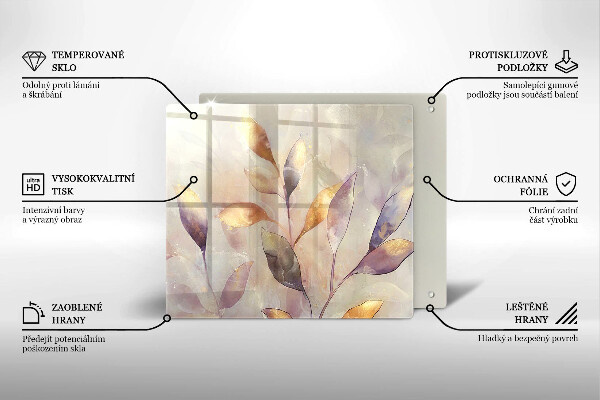 Skärbräda av glas Målade boho löv