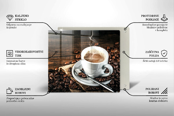 Skärbräda av glas Kopp och kaffebönor