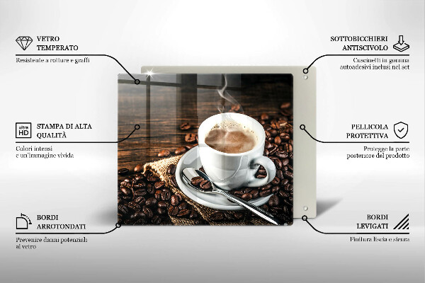 Skärbräda av glas Kopp och kaffebönor