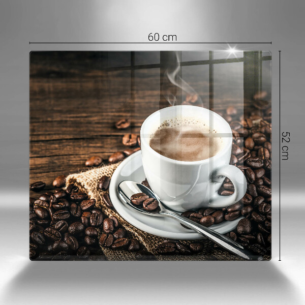 Skärbräda av glas Kopp och kaffebönor