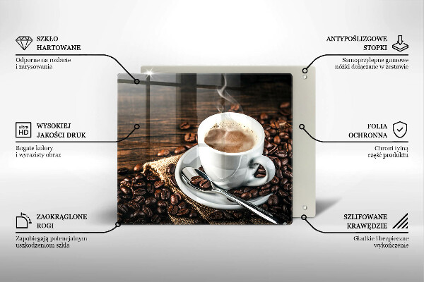 Skärbräda av glas Kopp och kaffebönor