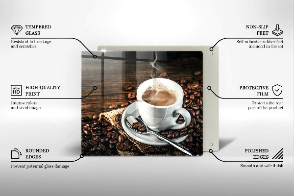 Skärbräda av glas Kopp och kaffebönor