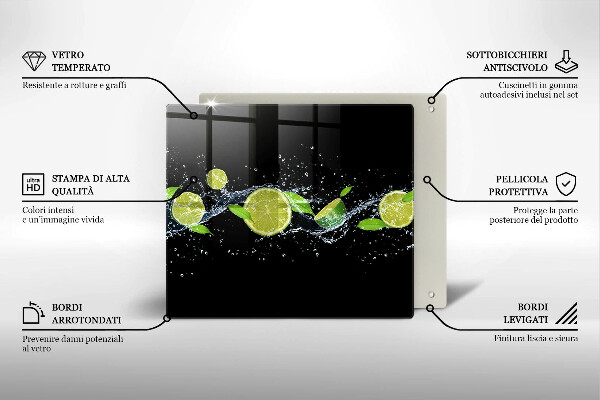 Skärbräda av glas Lime mynta vatten