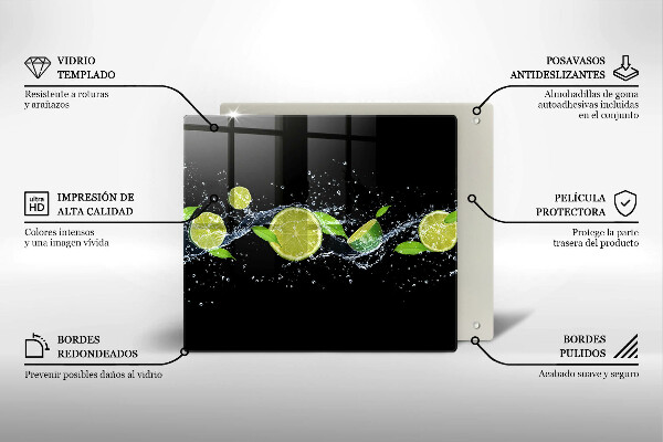 Skärbräda av glas Lime mynta vatten