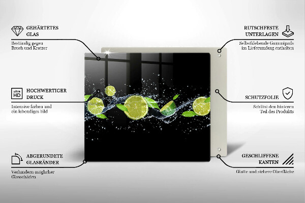 Skärbräda av glas Lime mynta vatten