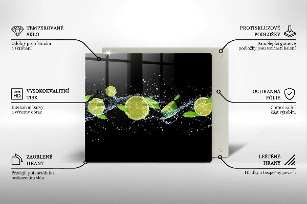 Skärbräda av glas Lime mynta vatten